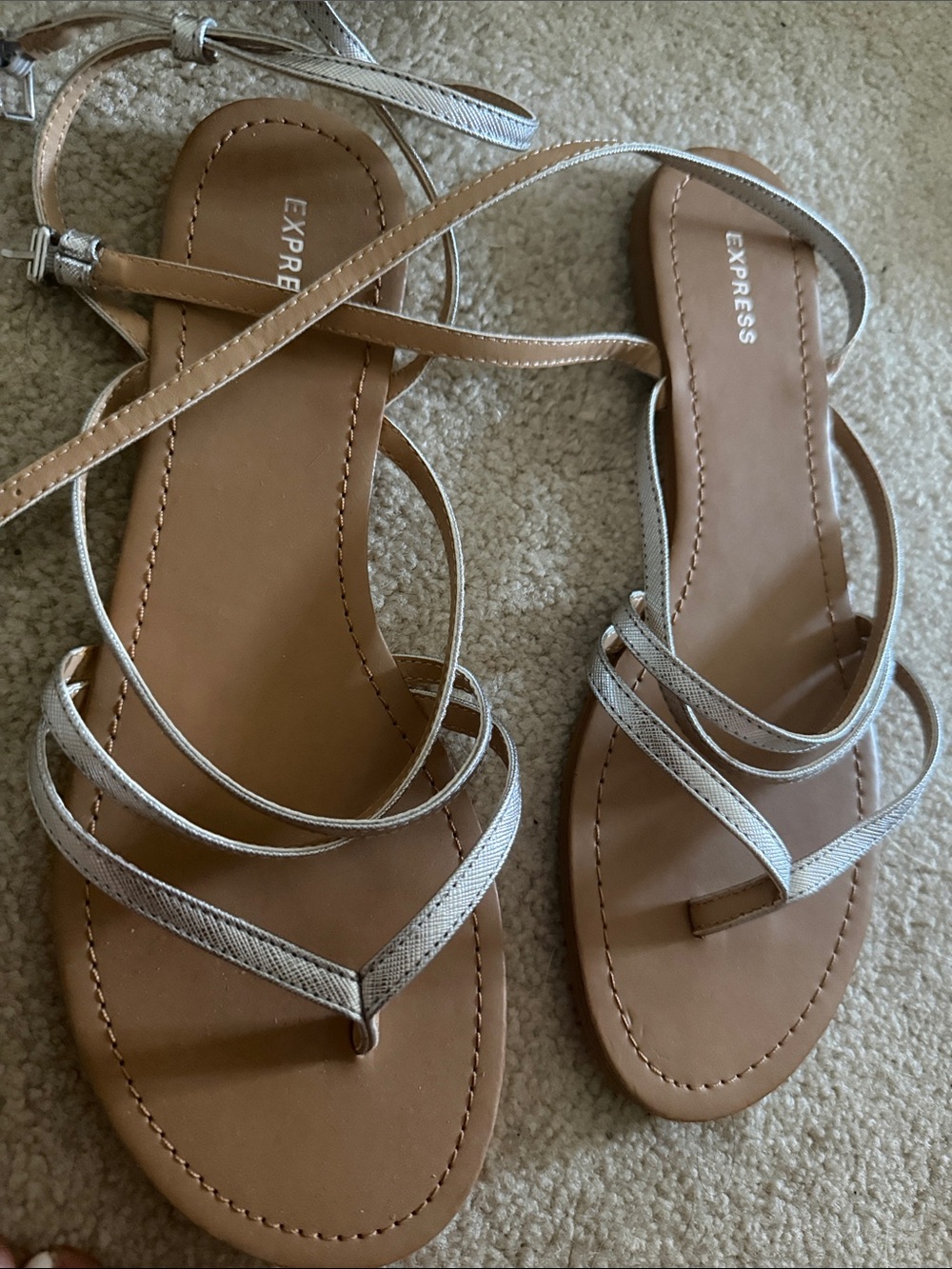 Express Silver Metallic Lace-Up Thong Sandals